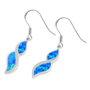 Sterling Silver Classic Twist Twirl Weave Braid Earrings Blue Synthetic Opal 925