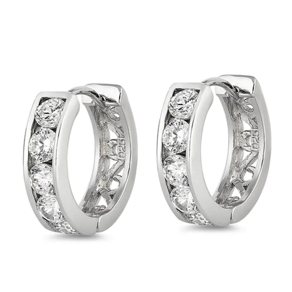 Sterling Silver Elegant Hoop Classic Traditional Romantic Earrings Clear CZ 925