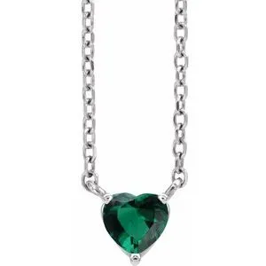 Sterling Silver Lab-Grown Emerald Heart 16-18" Necklace