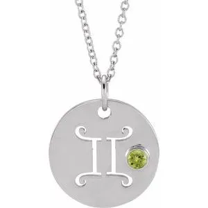 Sterling Silver Natural Peridot Gemini Zodiac 16-18" Necklace