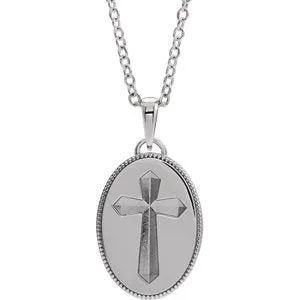 Sterling Silver  Oval Cross Medal 20" Necklace