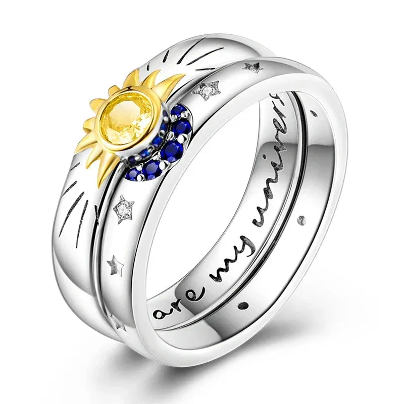 Sterling Silver Rings For Women High Quality Zircon Sets Eternal Love Star Moon Princess Finger Rings Jewelry Gifts