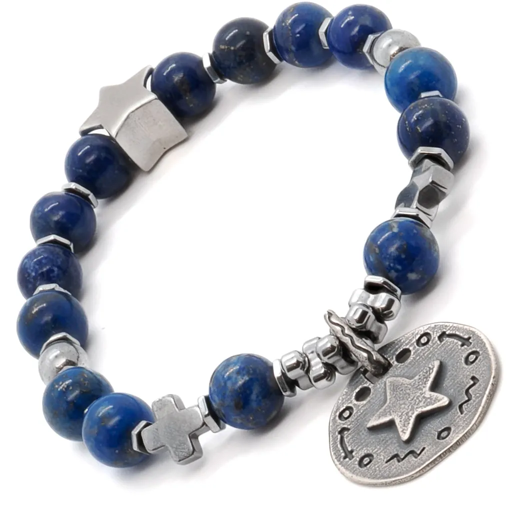 Sterling Silver Star Charms Lapis Lazuli Stone Dream Bracelet