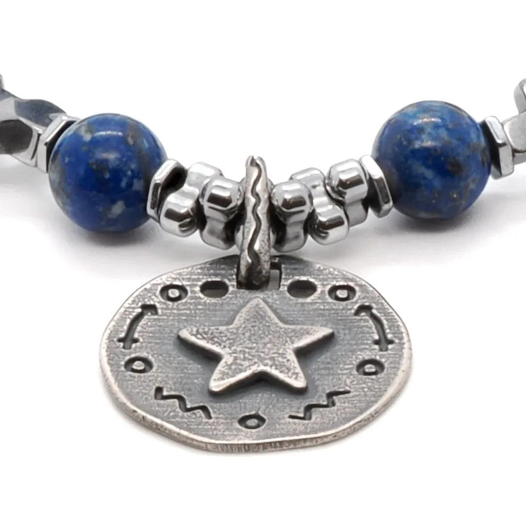 Sterling Silver Star Charms Lapis Lazuli Stone Dream Bracelet