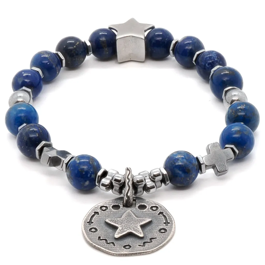 Sterling Silver Star Charms Lapis Lazuli Stone Dream Bracelet