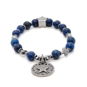 Sterling Silver Star Charms Lapis Lazuli Stone Dream Bracelet