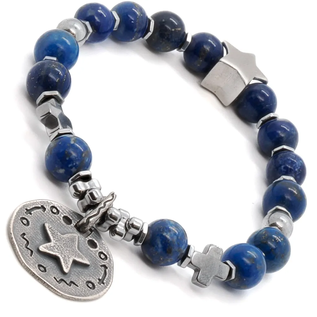 Sterling Silver Star Charms Lapis Lazuli Stone Dream Bracelet