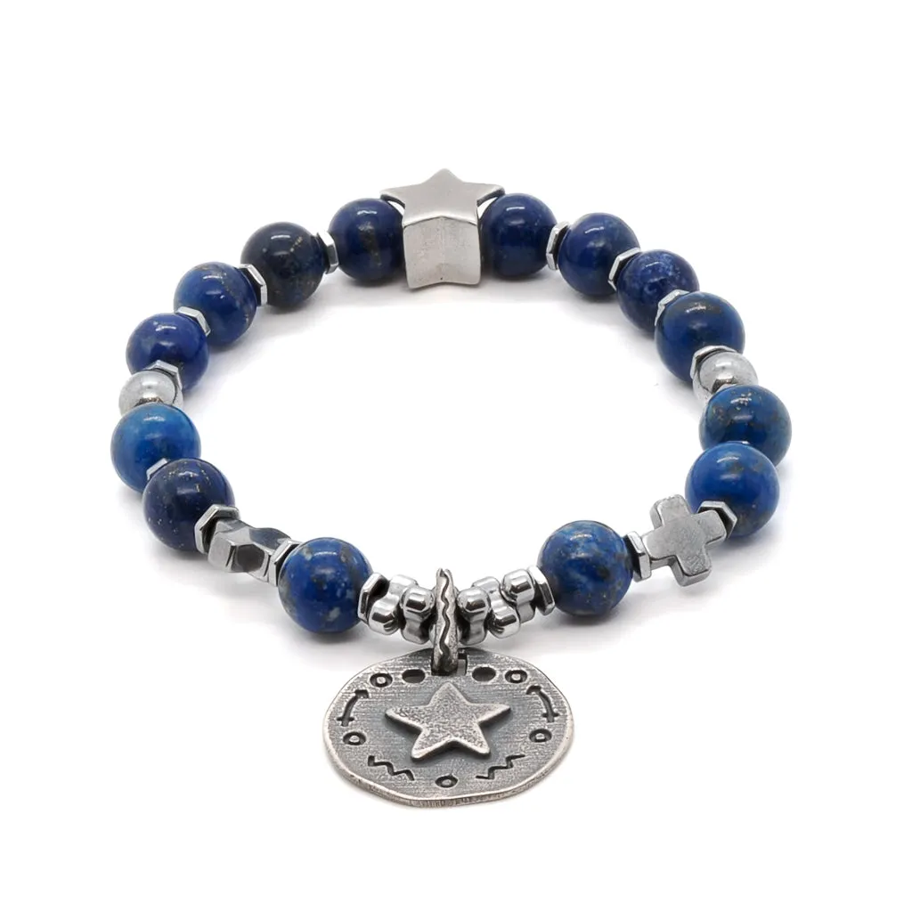 Sterling Silver Star Charms Lapis Lazuli Stone Dream Bracelet