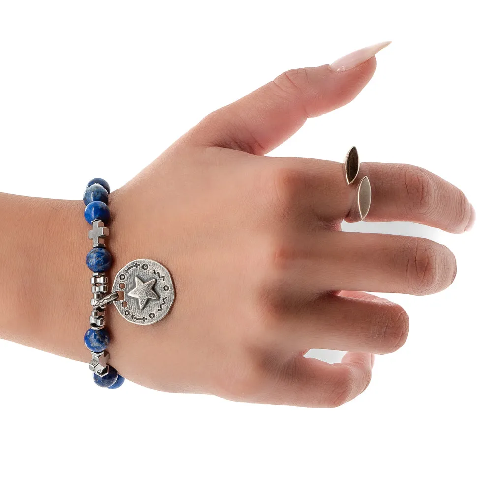 Sterling Silver Star Charms Lapis Lazuli Stone Dream Bracelet