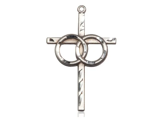Sterling Silver Wedding Rings Cross Pendant on a 18 inch Sterling Silver Light Curb Chain