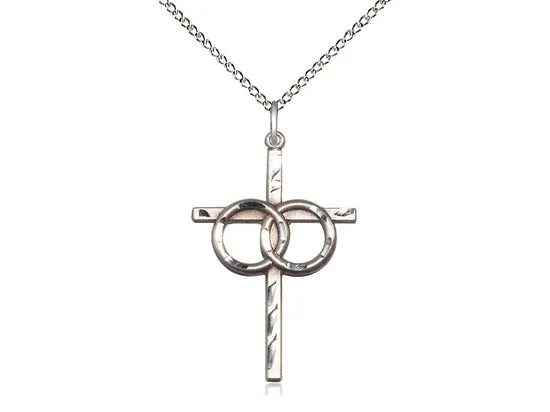 Sterling Silver Wedding Rings Cross Pendant on a 18 inch Sterling Silver Light Curb Chain
