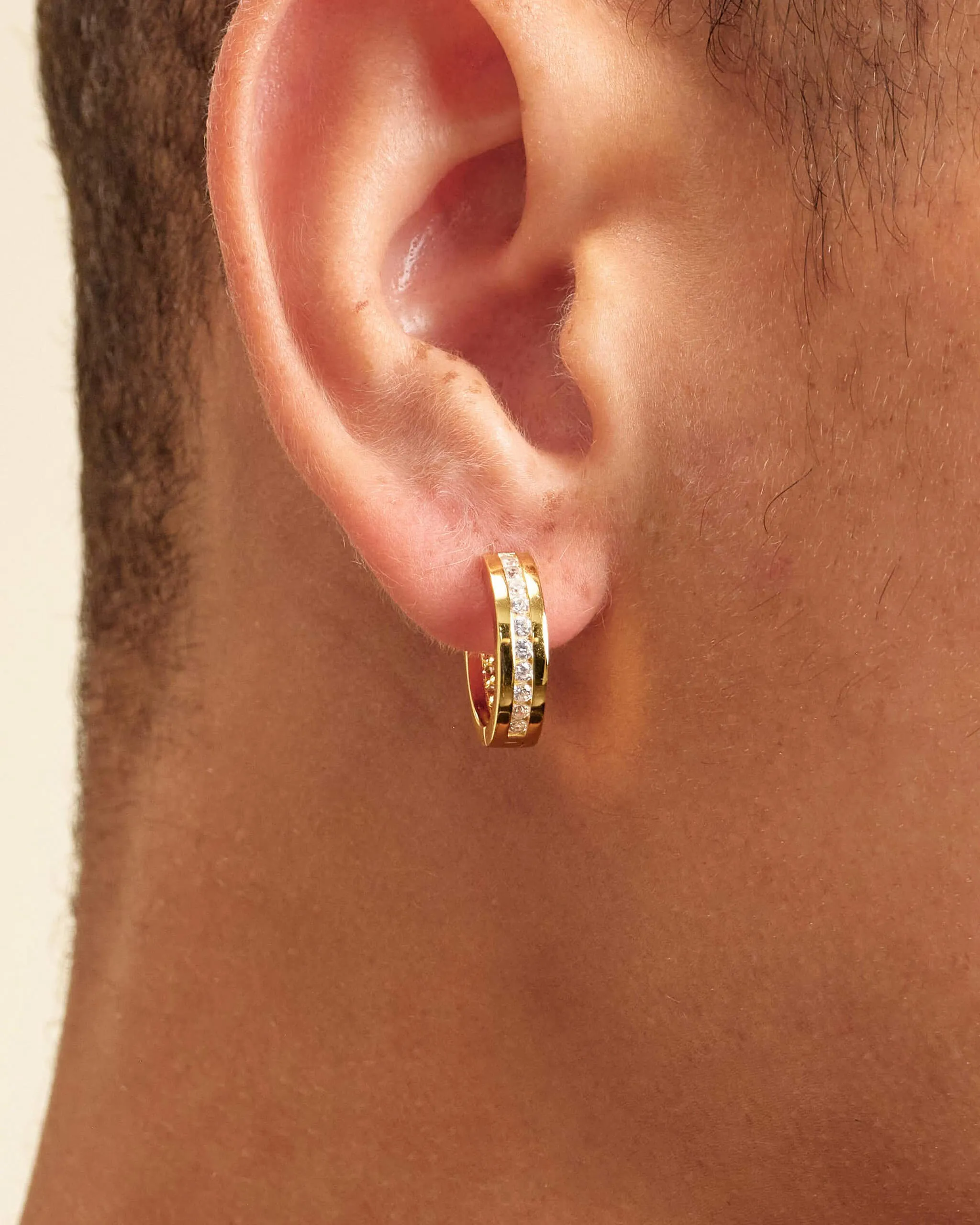 Studded Inset Hoop Earrings - Gold