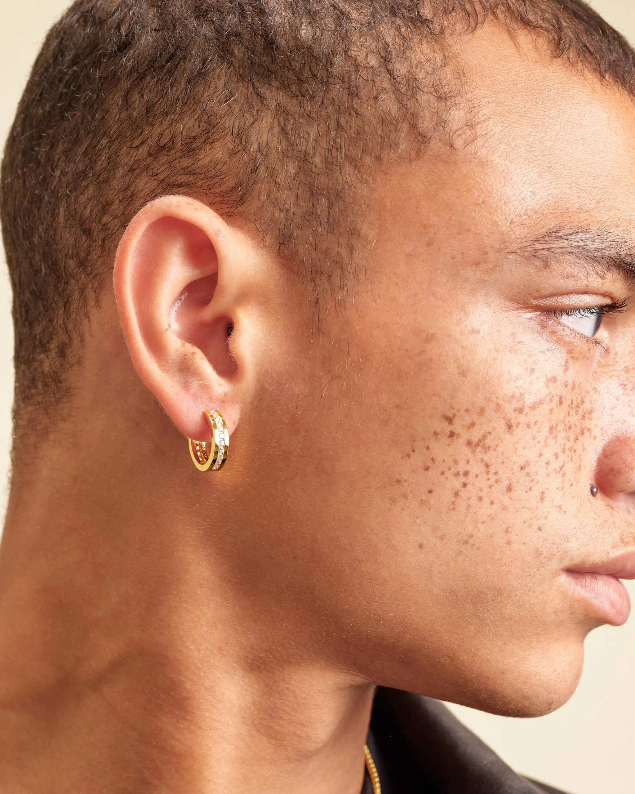 Studded Inset Hoop Earrings - Gold