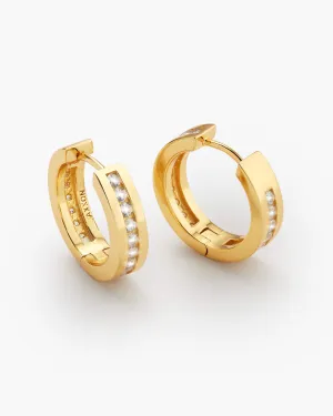Studded Inset Hoop Earrings - Gold