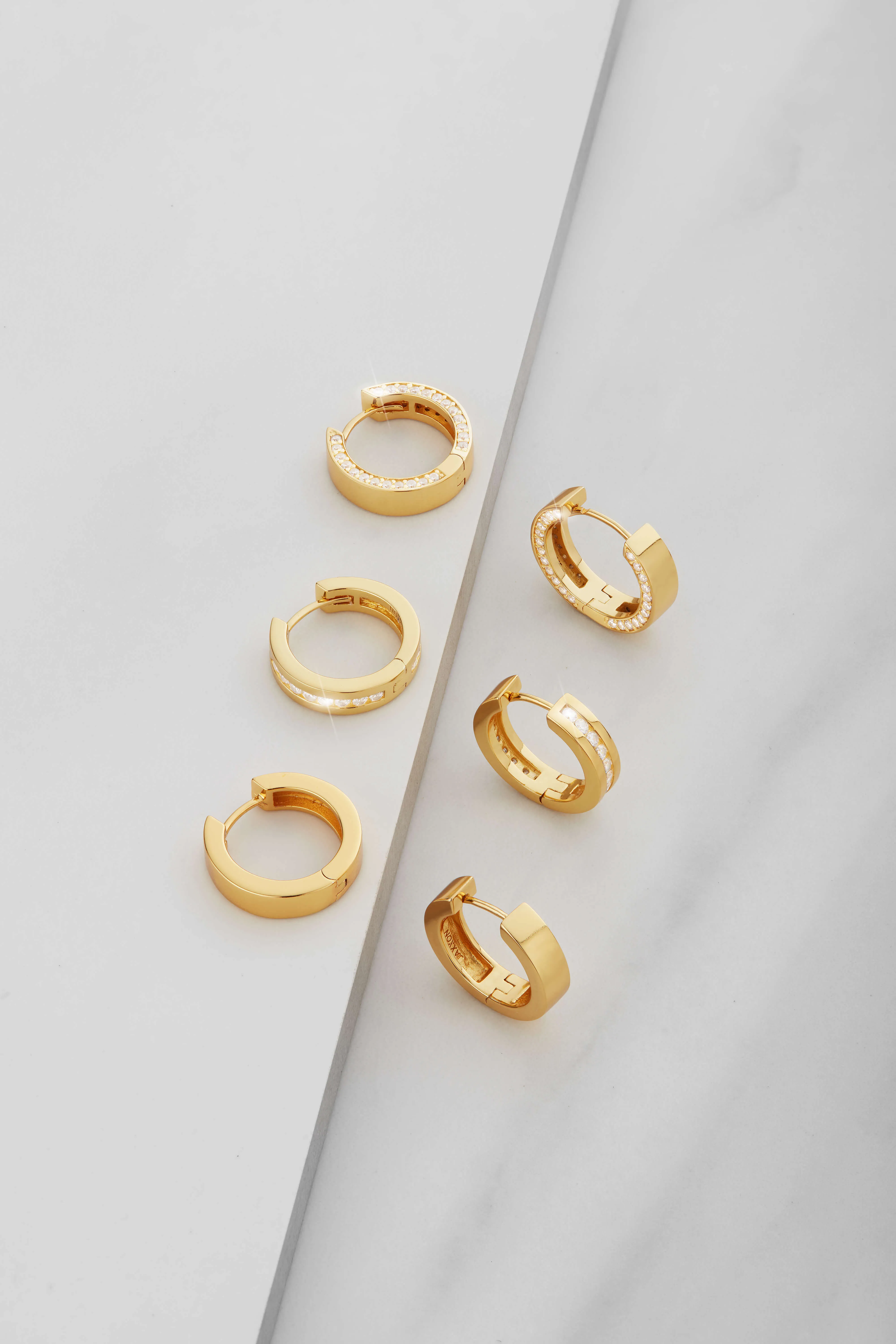 Studded Inset Hoop Earrings - Gold