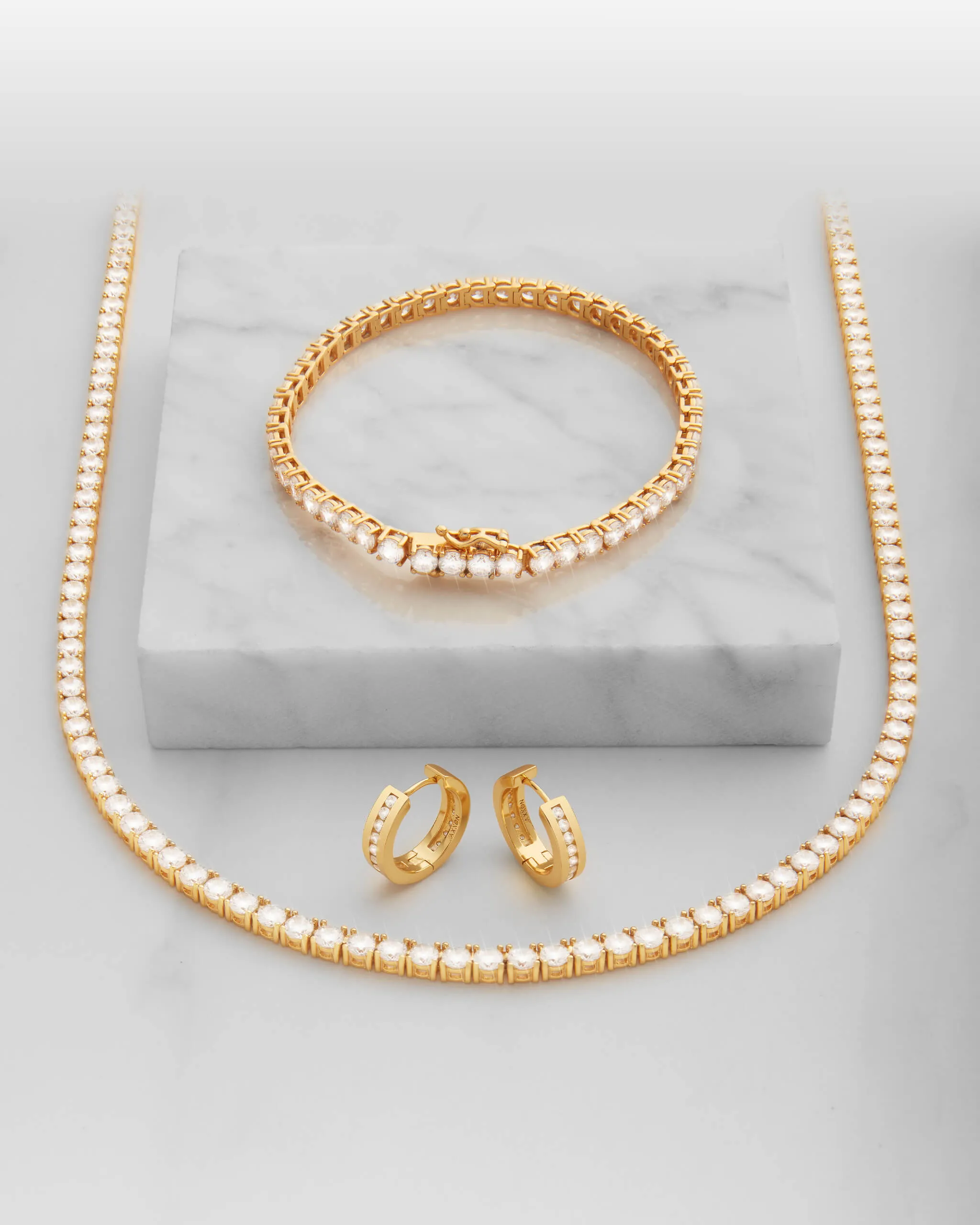 Studded Inset Hoop Earrings - Gold