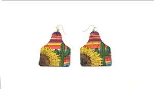 Sun Flower Cow Tag Earrings