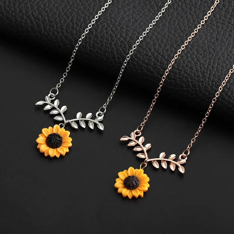 Sunflower Leaf Pendant Necklace Flower Collarbone Chains Beauty Pendant Women