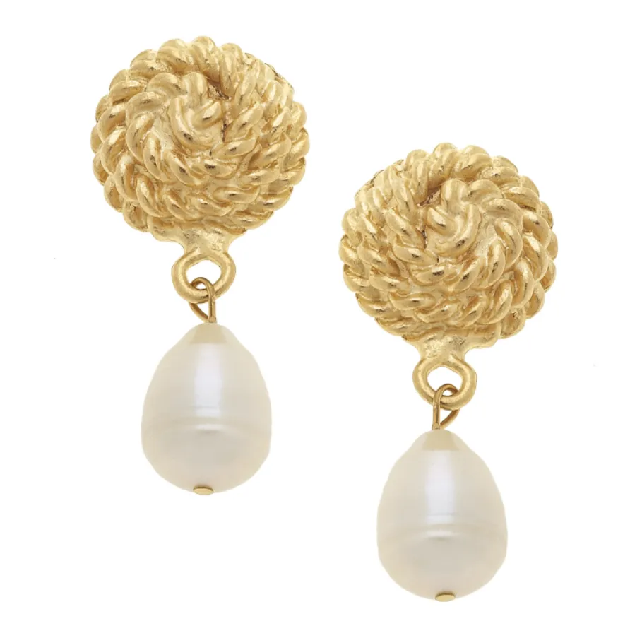 Susan Shaw Handcast Gold & Pearl Clip Earrings