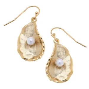 Susan Shaw Handcast Gold Oyster with Freshwater Pearl Earrings