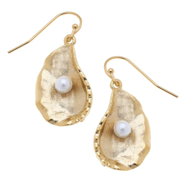 Susan Shaw Handcast Gold Oyster with Freshwater Pearl Earrings