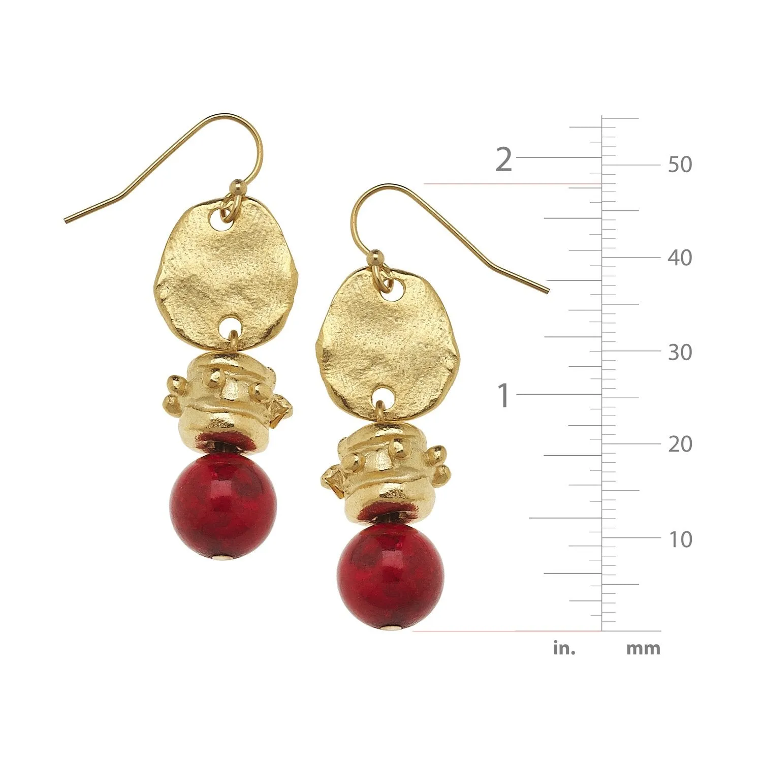 Susan Shaw Handcast Gold with Red Coral Earrings