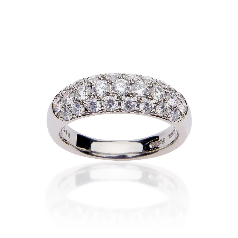 SUWA Platinum Three Row Diamond Wide Band