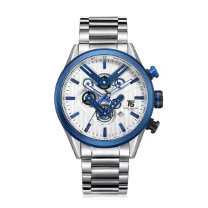 T5 Silver Stainless Steel White Dial Chronograph Quartz Watch for Gents - H3628G-A