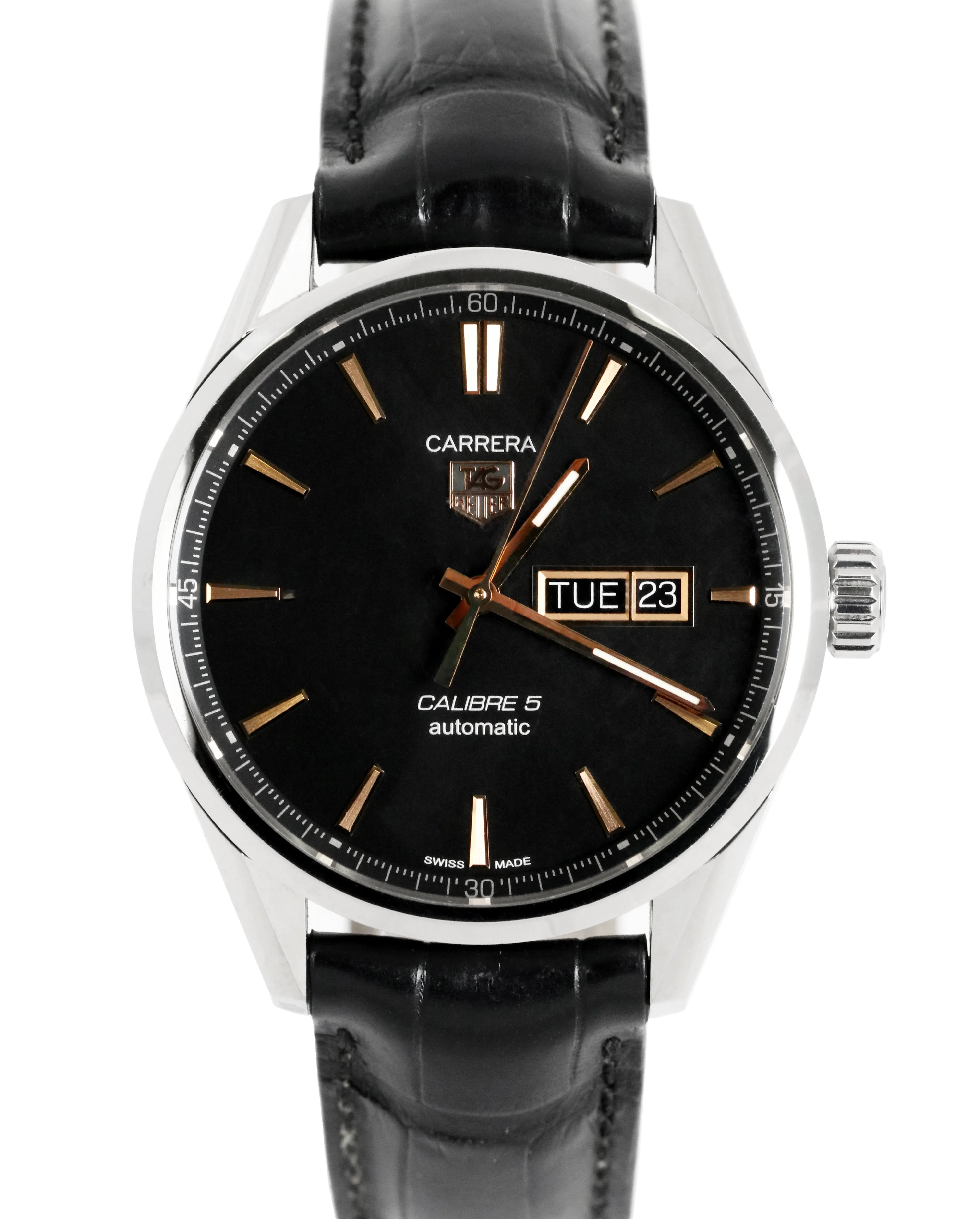TAG Heuer Carrera Calibre 5 Day-Date Stainless Steel 41mm Watch WAR201C.FC6266