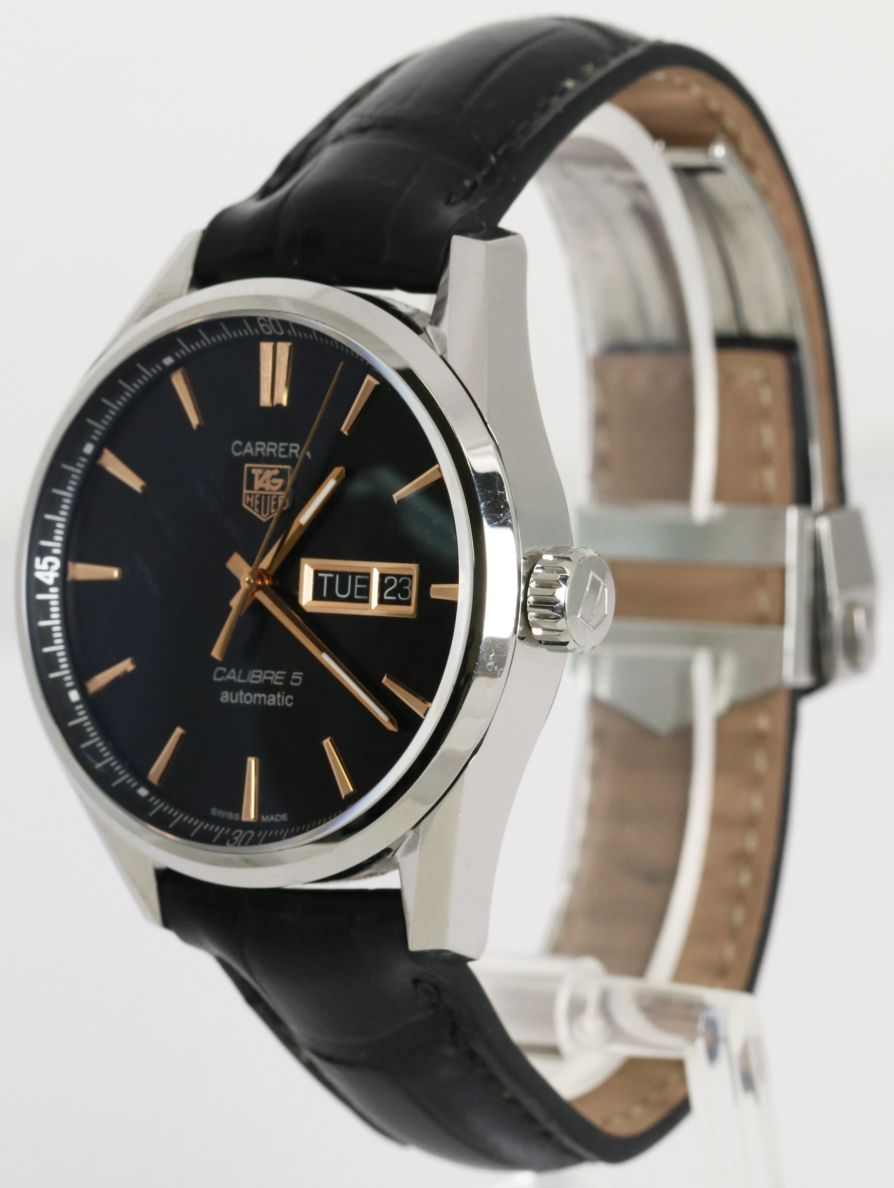 TAG Heuer Carrera Calibre 5 Day-Date Stainless Steel 41mm Watch WAR201C.FC6266