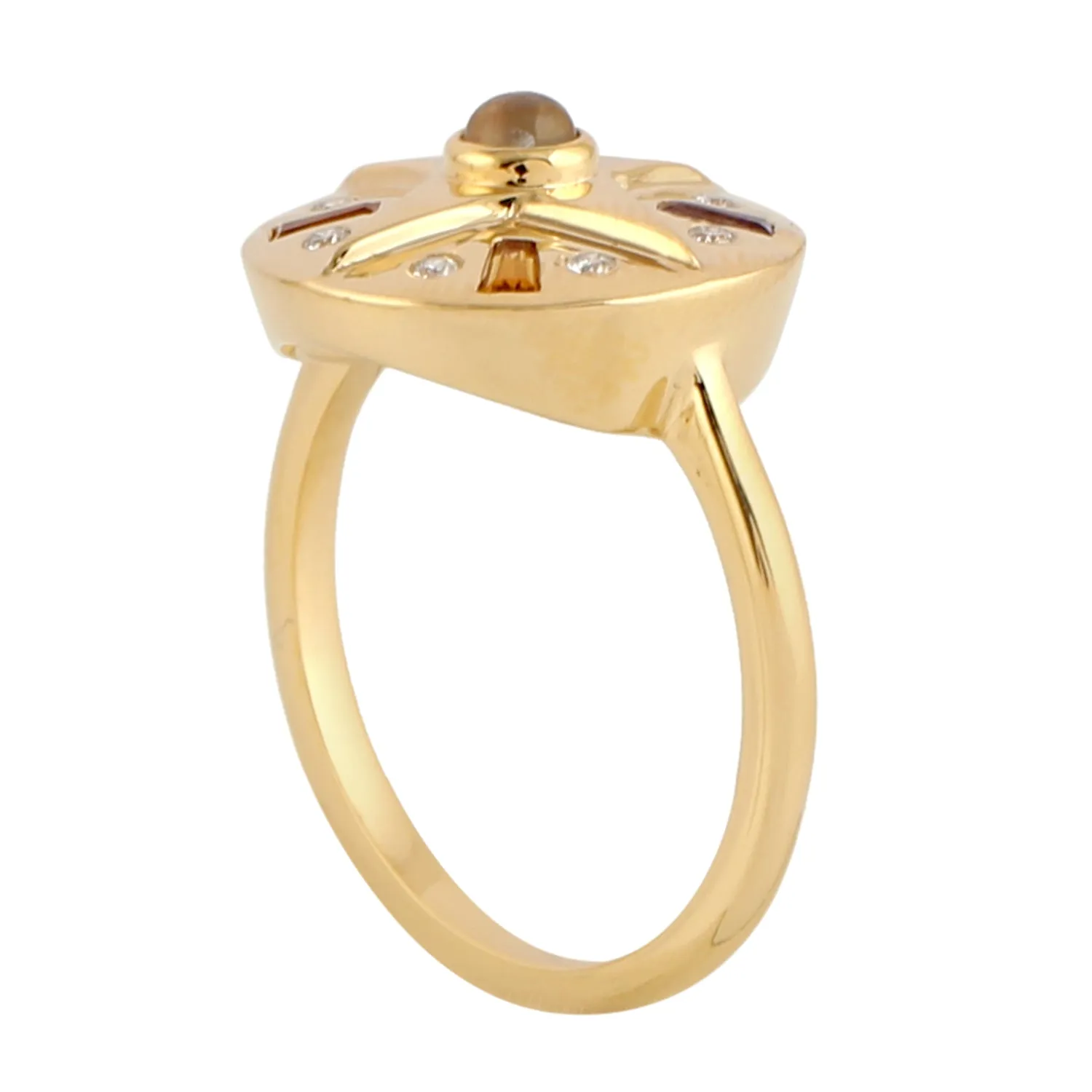 Tapered Baguette Citrine Amethyst Moonstone Gemstone Designer Ring in Yellow Gold