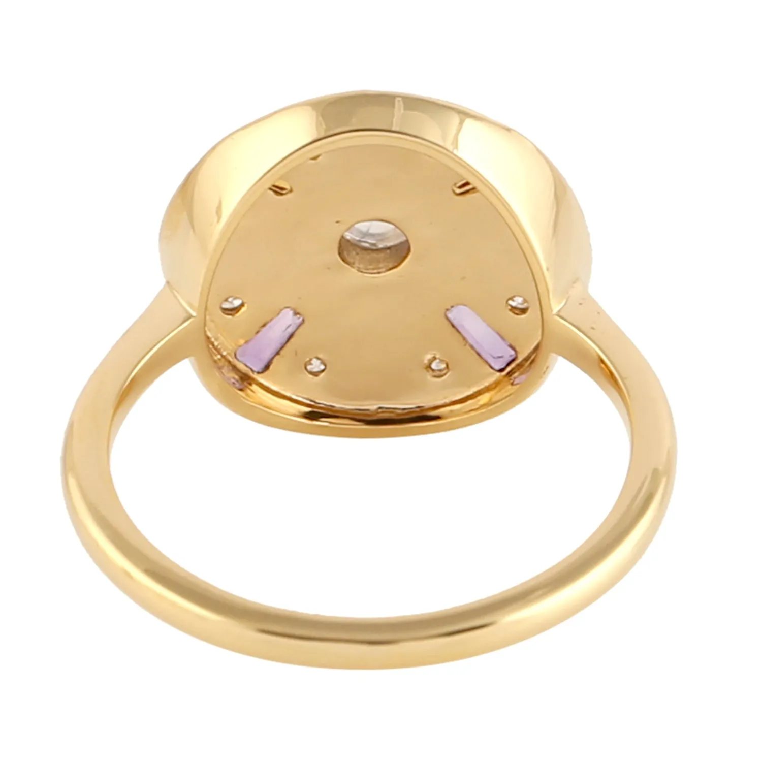 Tapered Baguette Citrine Amethyst Moonstone Gemstone Designer Ring in Yellow Gold