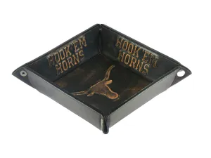 Texas Longhorns Men's Collegiate Valet Tray, Catch-all, Desk Organizer, Nightstand Tray. Brown Burnished Full Grain Leather Finish.