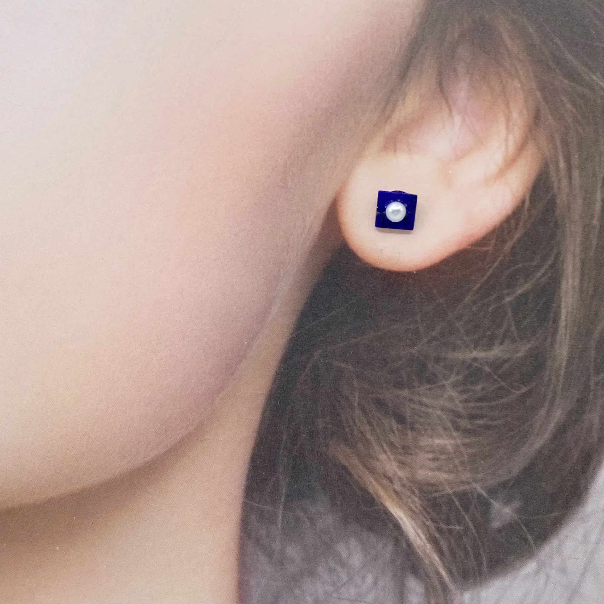 The Nine Lapis and Pearl Stud Earrings