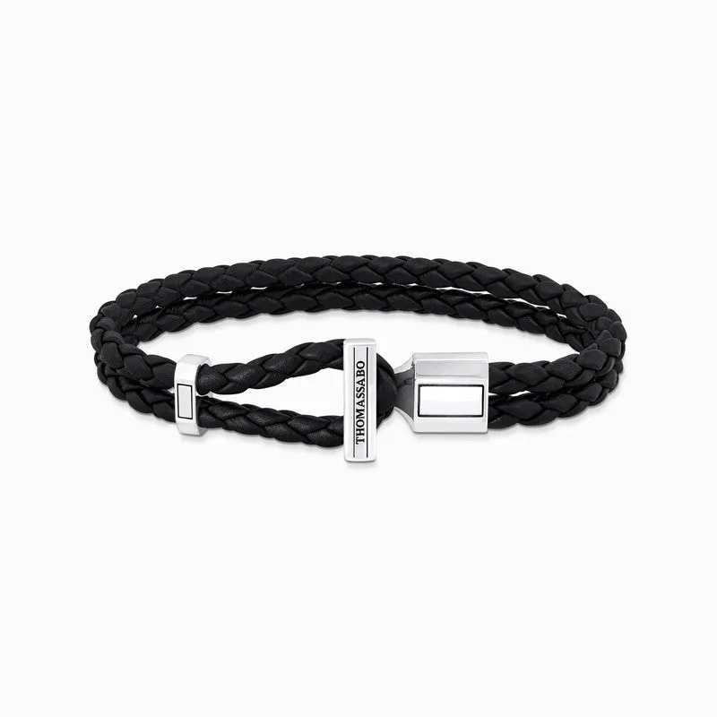 Thomas Sabo Double Bracelet - Braided, Black Leather