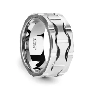 Thorsten KANYE Tungsten Carbide Wedding Band with Moon Grooves and Brushed Finish - 10mm