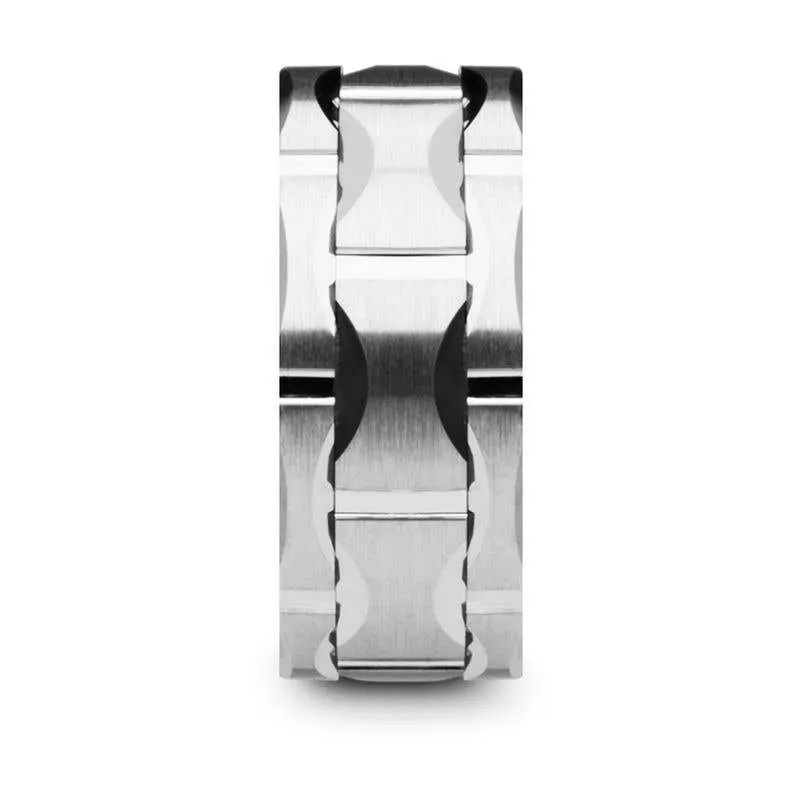 Thorsten KANYE Tungsten Carbide Wedding Band with Moon Grooves and Brushed Finish - 10mm