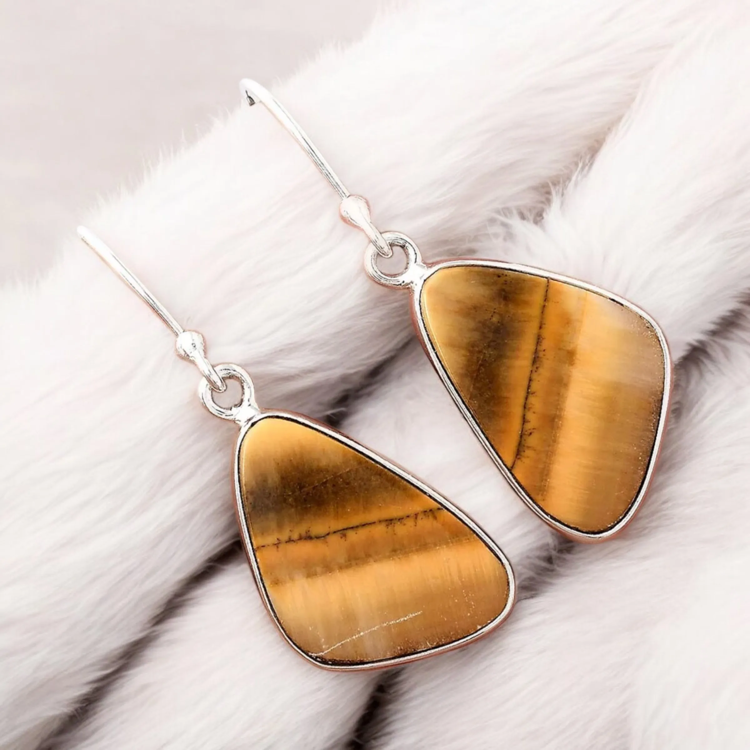 Tiger Eye Solid 925 Sterling Silver Earrings