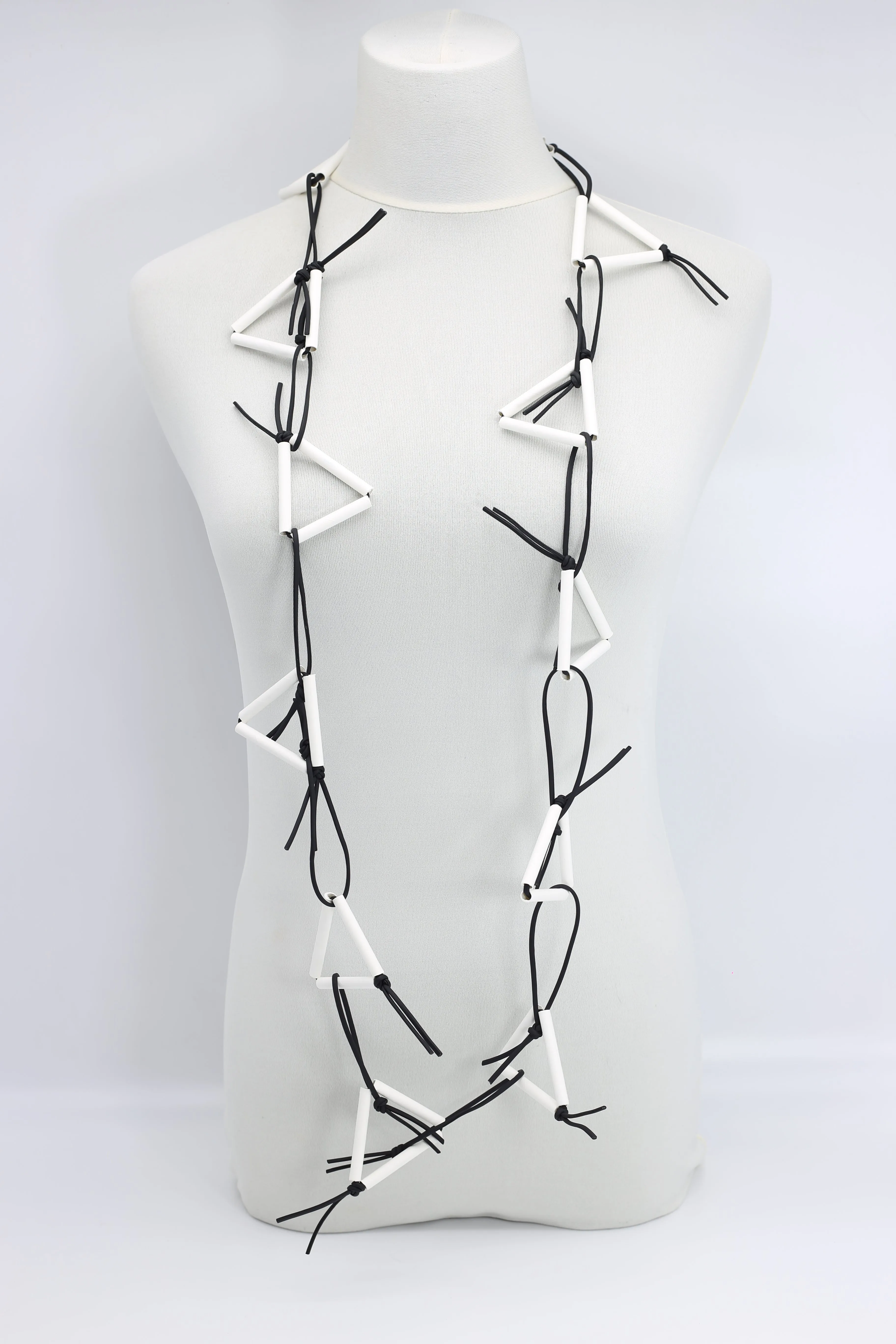 Triangular Paper Straw on Leatherette Chain Necklaces