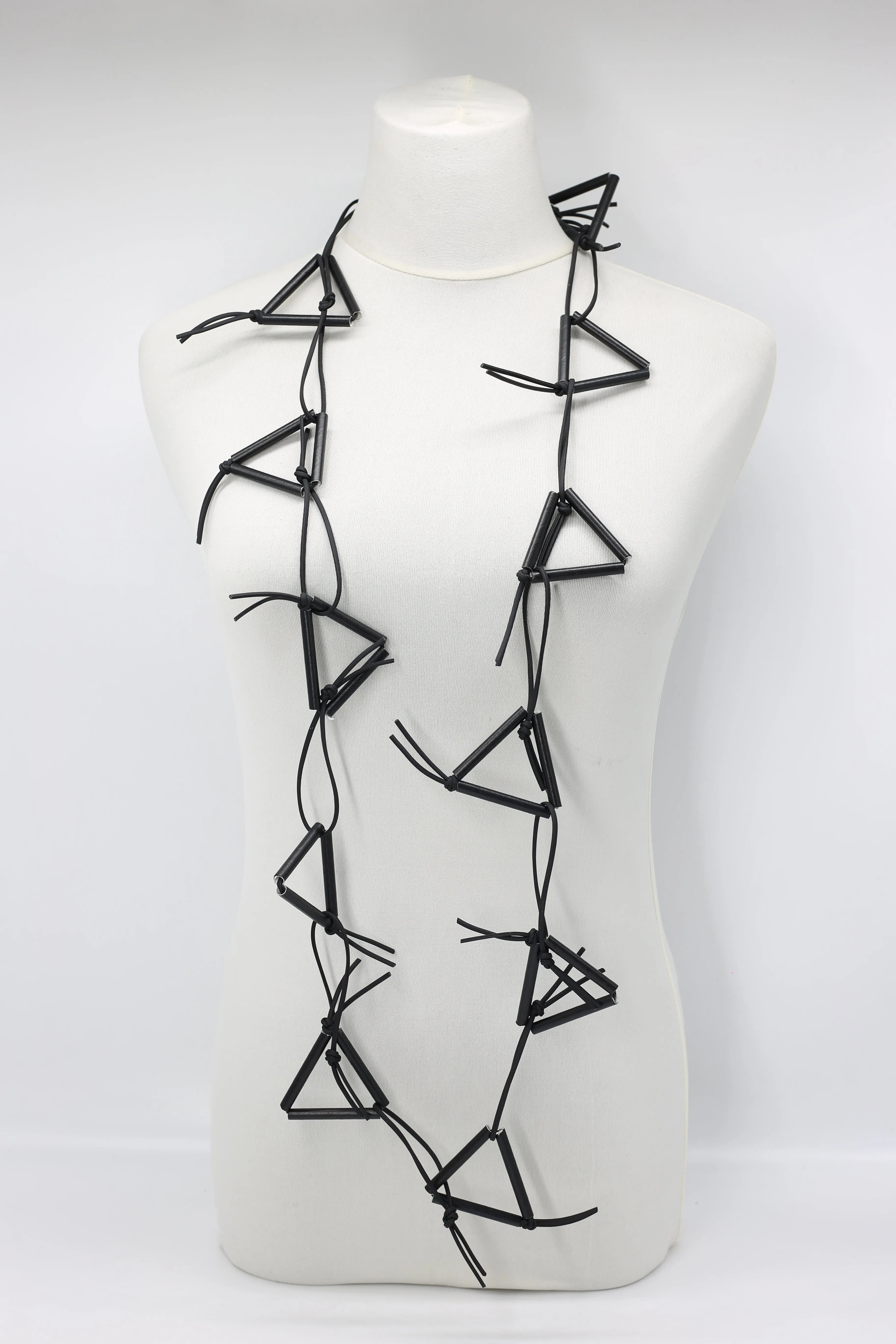 Triangular Paper Straw on Leatherette Chain Necklaces