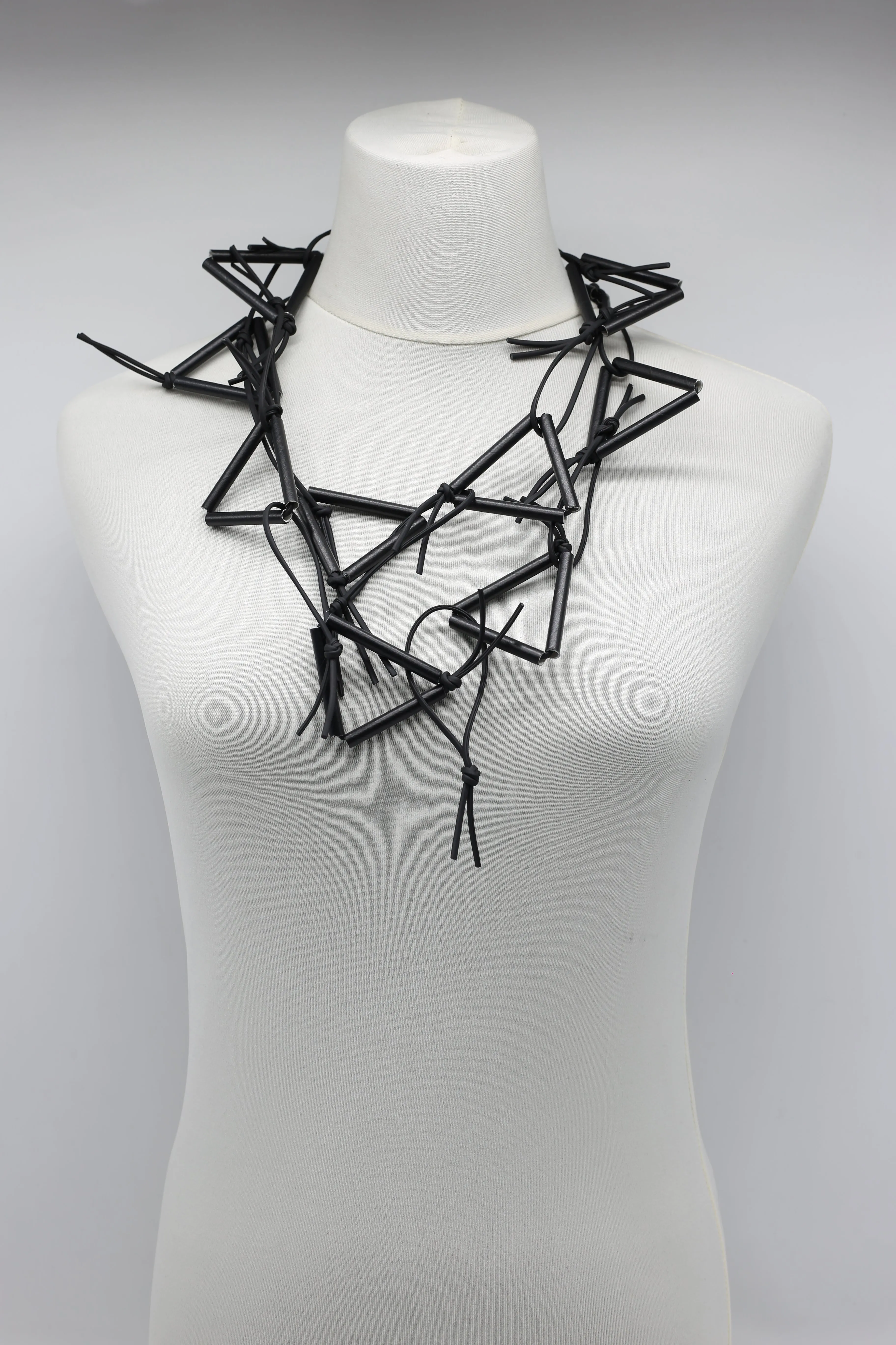 Triangular Paper Straw on Leatherette Chain Necklaces