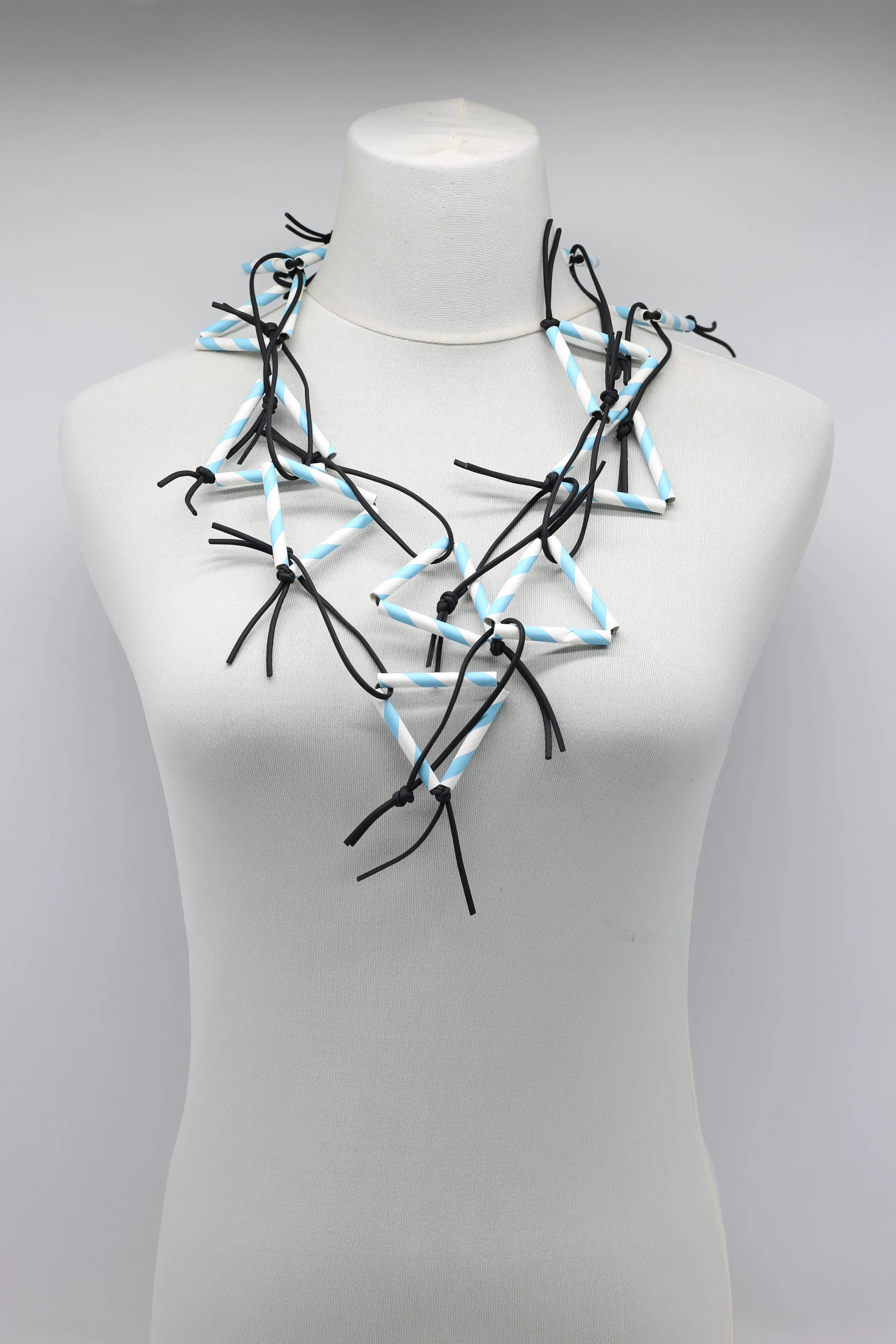 Triangular Paper Straw on Leatherette Chain Necklaces