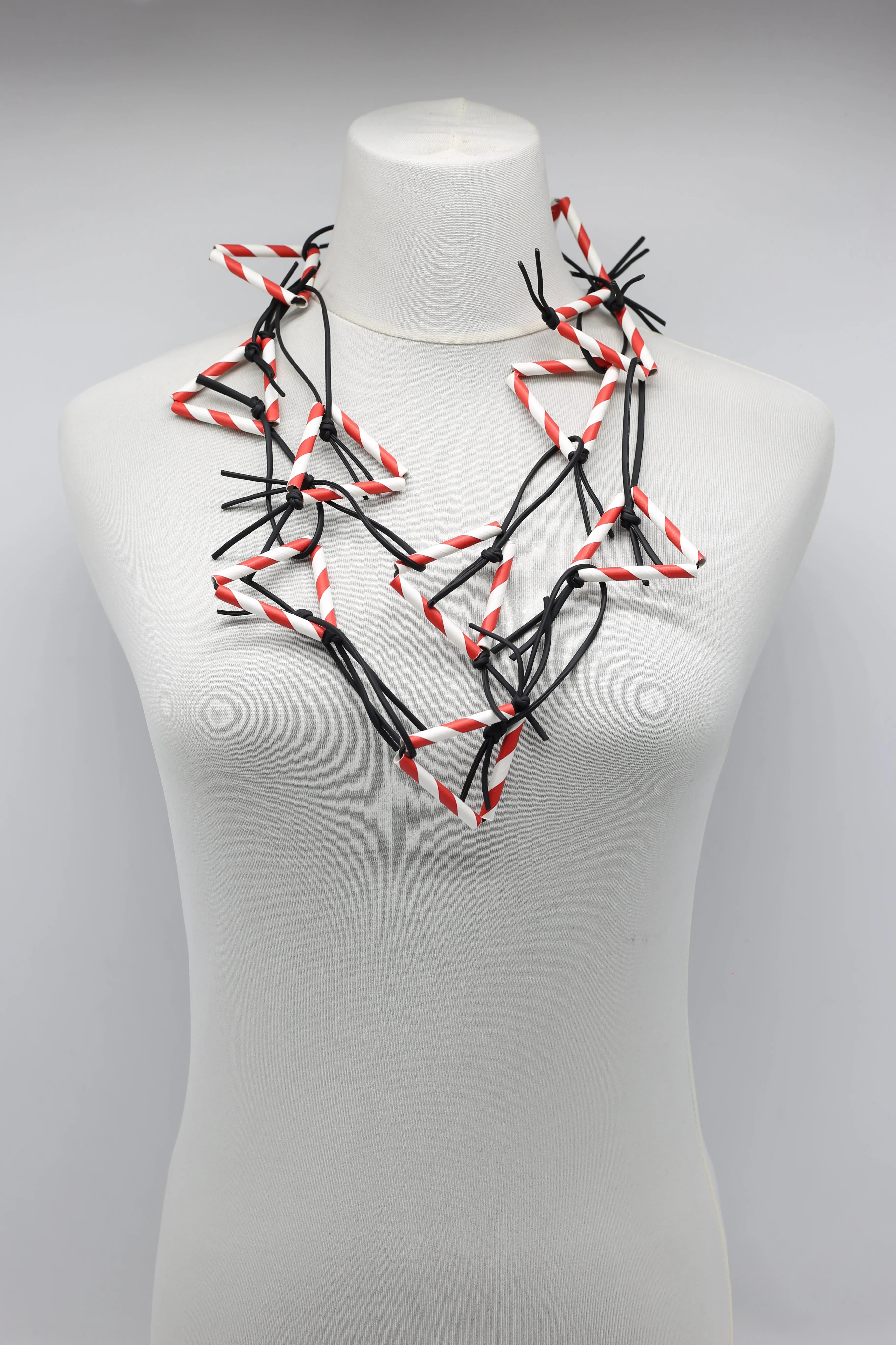 Triangular Paper Straw on Leatherette Chain Necklaces