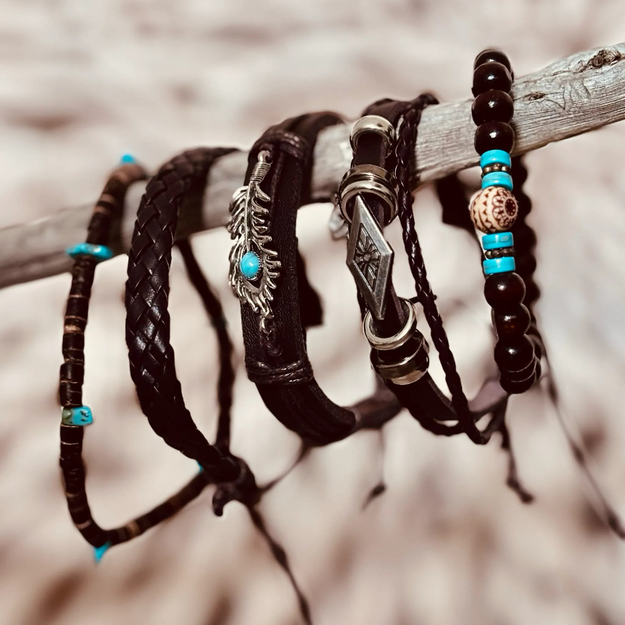 Tribal Wanderer Leather Bracelet Set – Boho Explorer Style
