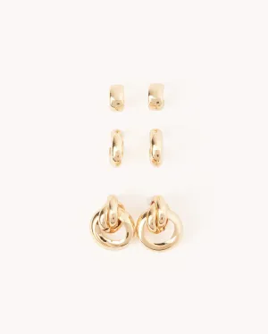 TRINITY EARRINGS 3 PACK - GOLD PLATED 18K