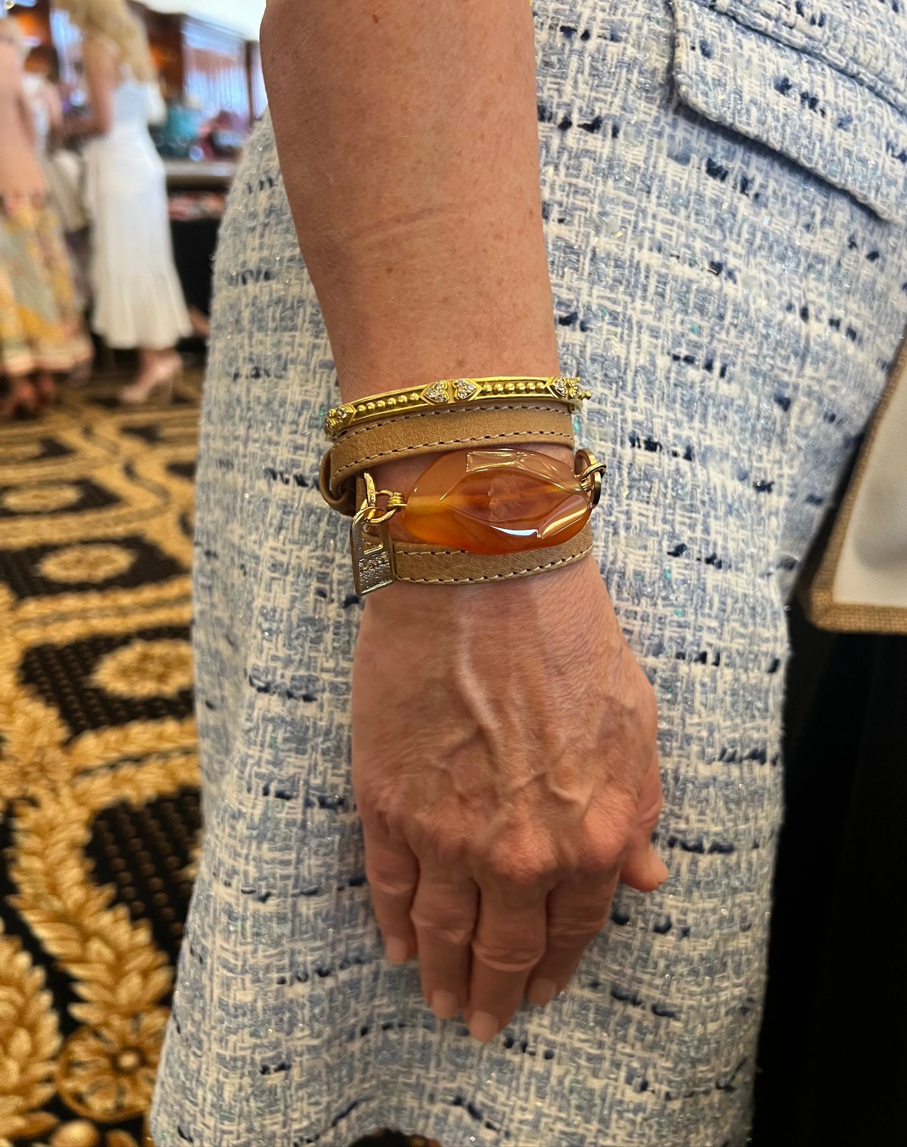 Triple Wrap Camel Leather Bracelet with Carnelian Stone