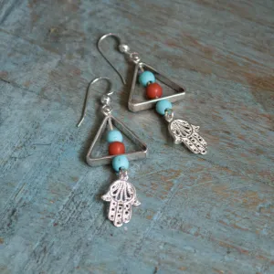 Turquoise Hamsa Silver Earrings - Purpose.