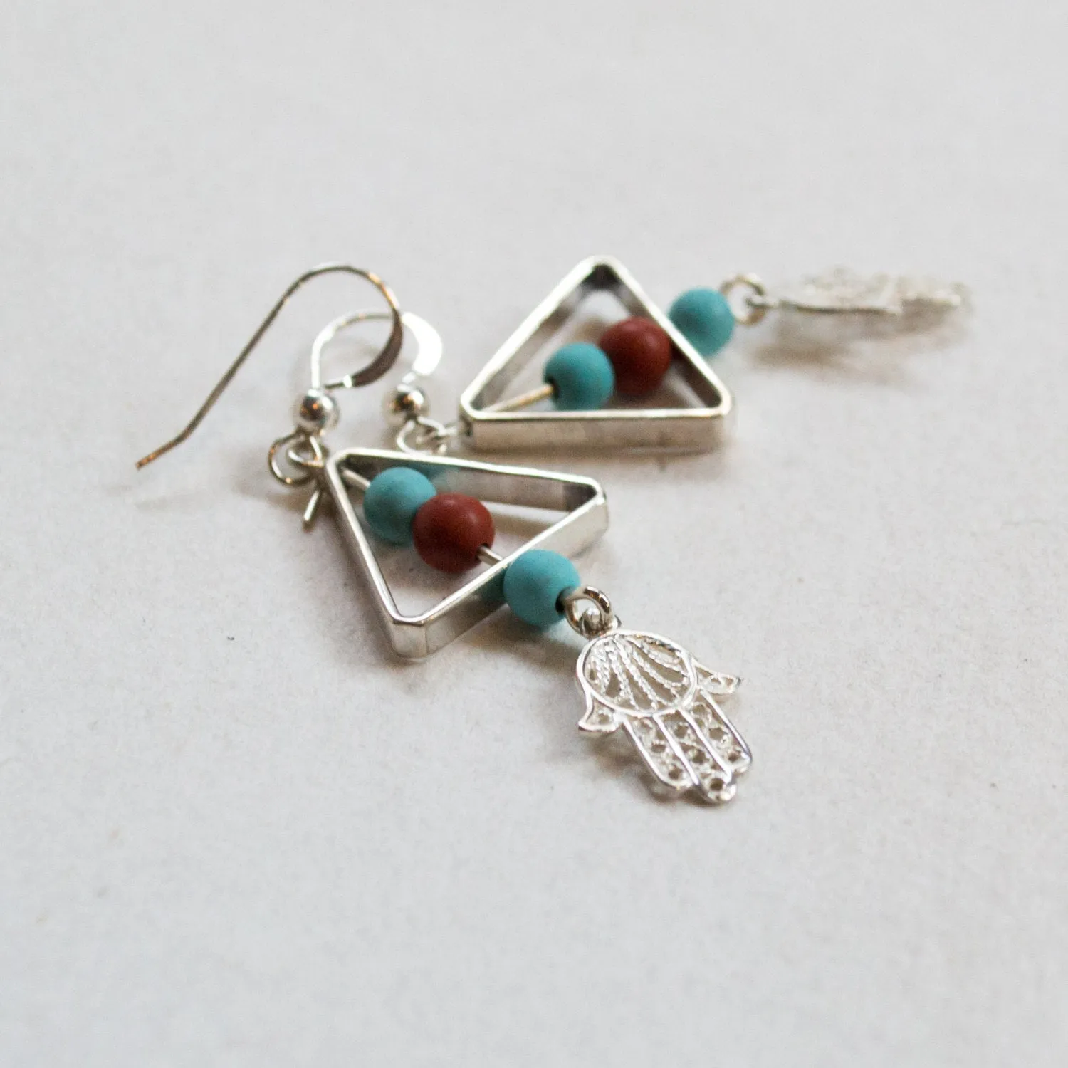 Turquoise Hamsa Silver Earrings - Purpose.
