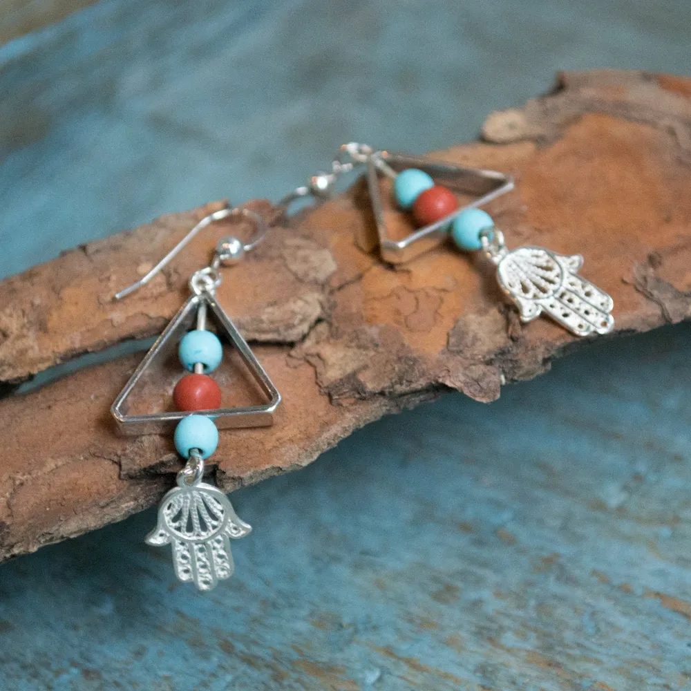Turquoise Hamsa Silver Earrings - Purpose.
