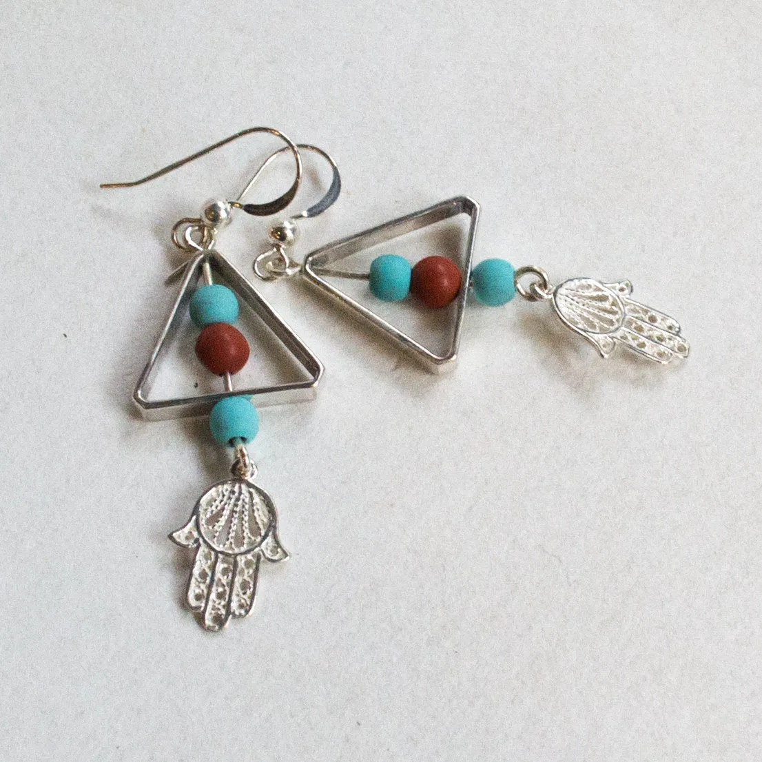 Turquoise Hamsa Silver Earrings - Purpose.